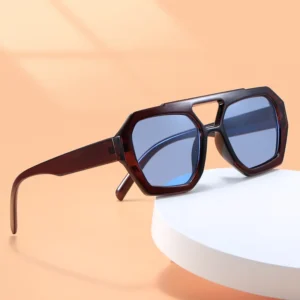 Vintage Square Sunglasses for Women Men Thick Frame Double Bridges Eyewear Female Fashion Chic Polygon Sun Glasses Leopard Blue - Image 6