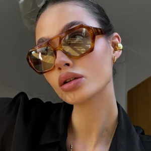 Vintage Square Sunglasses for Women Men Thick Frame Double Bridges Eyewear Female Fashion Chic Polygon Sun Glasses Leopard Blue - Image 2