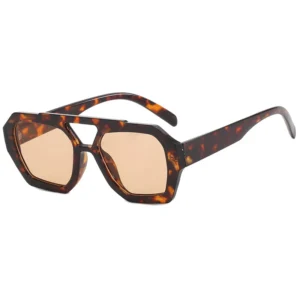 Vintage Square Sunglasses for Women Men Thick Frame Double Bridges Eyewear Female Fashion Chic Polygon Sun Glasses Leopard Blue - Image 14